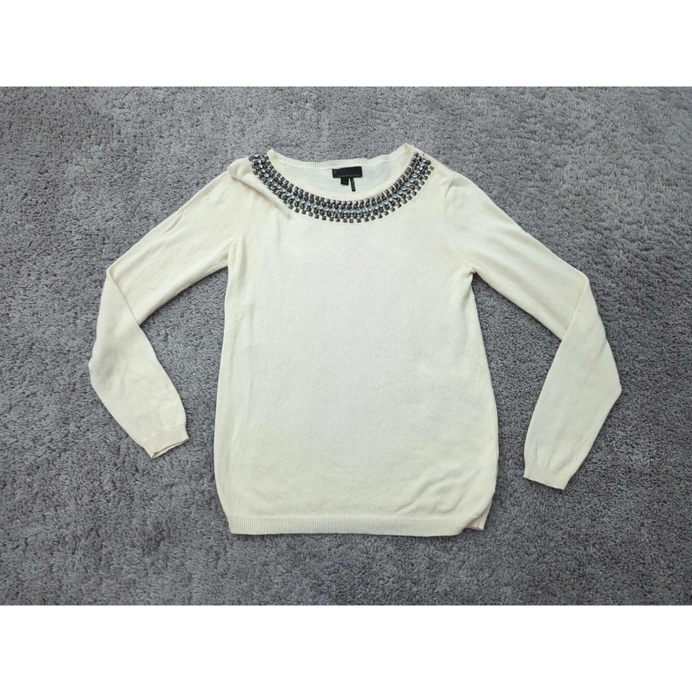i‎ Jeans by Buffalo Blouse Womens S Cream Long Sleeve Rhinestones Studs Metallic